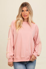 Light Pink Velvet Bow Accent Sweatshirt