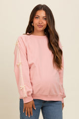 Light Pink Velvet Bow Accent Maternity Sweatshirt