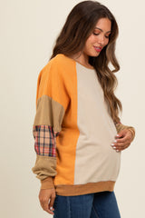 Peach Colorblock Plaid Dolman Sleeve Maternity Pullover