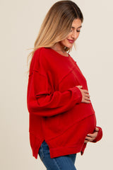 Red Exposed Seam Dolman Sleeve Maternity Sweatshirt