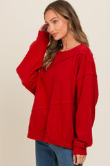 Red Exposed Seam Dolman Sleeve Sweatshirt