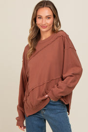 Brown Exposed Seam Dolman Sleeve Sweatshirt