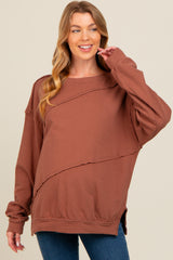 Brown Exposed Seam Dolman Sleeve Maternity Sweatshirt