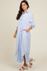 Light Blue Striped Button Down Maxi Dress