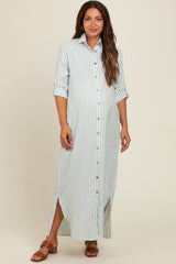 Light Olive Striped Button Down Maternity Maxi Dress