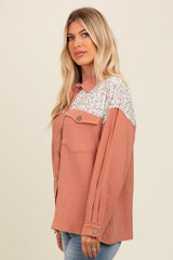 Salmon Colorblock Floral Button Down