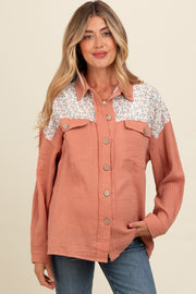 Salmon Colorblock Floral Maternity Button Down