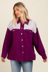 Plum Colorblock Floral Button Down