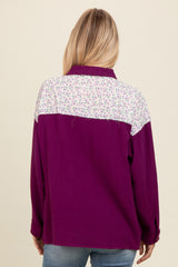 Plum Colorblock Floral Button Down