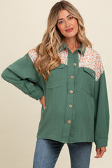 Olive Colorblock Floral Maternity Button Down