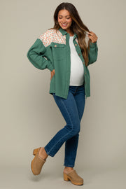 Olive Colorblock Floral Maternity Button Down