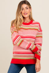 Coral Multi Stripe Crew Neck Maternity Sweater