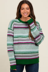 Green Multi Stripe Crew Neck Maternity Sweater