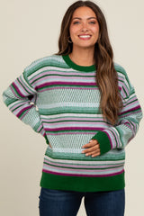 Green Multi Stripe Crew Neck Maternity Sweater