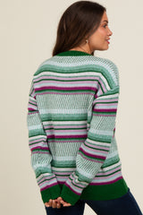 Green Multi Stripe Crew Neck Maternity Sweater