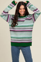 Green Multi Stripe Crew Neck Sweater