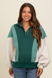 Forest Green Colorblock Snap Button Maternity Polo Sweatshirt