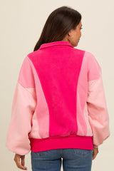 Pink Colorblock Snap Button Maternity Polo Sweatshirt