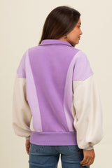 Lavender Colorblock Snap Button Maternity Polo Sweatshirt