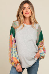 Heather Grey Mixed Print Bubble Sleeve Maternity Top