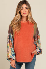 Rust Mixed Print Bubble Sleeve Maternity Top