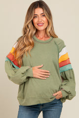 Olive Colorblock Bubble Sleeve Maternity Pullover