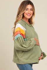 Olive Colorblock Bubble Sleeve Maternity Pullover