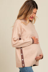 Beige Button Up Side Detail Maternity Sweater