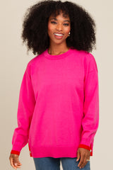 Fuchsia Button Up Side Detail Maternity Sweater