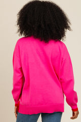 Fuchsia Button Up Side Detail Sweater