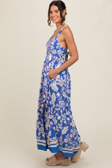 Blue Floral Cutout Back Tie Maxi Dress