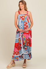 Multicolor Patchwork Floral Maternity Maxi Dress