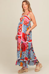 Multicolor Patchwork Floral Maternity Maxi Dress