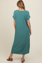 Teal Rolled Cuff Maternity Midi Dress