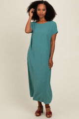 Teal Rolled Cuff Midi Dress