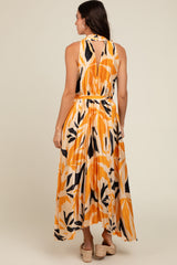 Cream Printed Pleated Maxi Dress