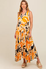 Cream Printed Pleated Maternity Maxi Dress