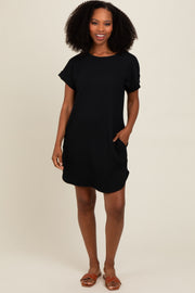 Black Ribbed Round Hem Dress