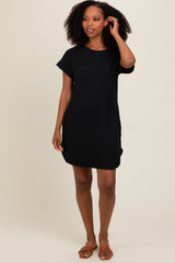 Black Ribbed Round Hem Dress