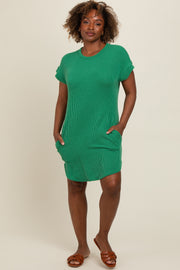 Green Ribbed Round Hem Dress