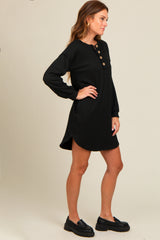 Black Ribbed Button Accent Dress