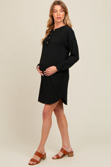 Black Ribbed Button Accent Maternity Dress