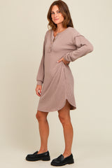 Mocha Ribbed Button Accent Dress