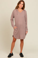 Mocha Ribbed Hoodie Dress