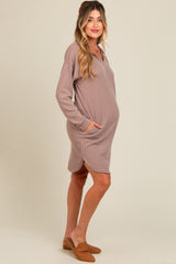 Mocha Ribbed Hoodie Maternity Dress