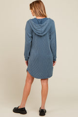 Blue Ribbed Hoodie Maternity Dress