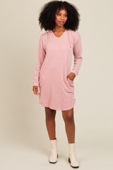 Mauve  Ribbed Hoodie Dress