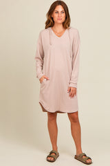 Beige Ribbed Hoodie Dress