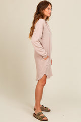 Beige Ribbed Hoodie Dress