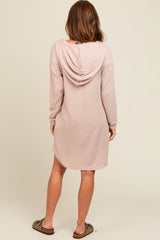 Beige Ribbed Hoodie Dress